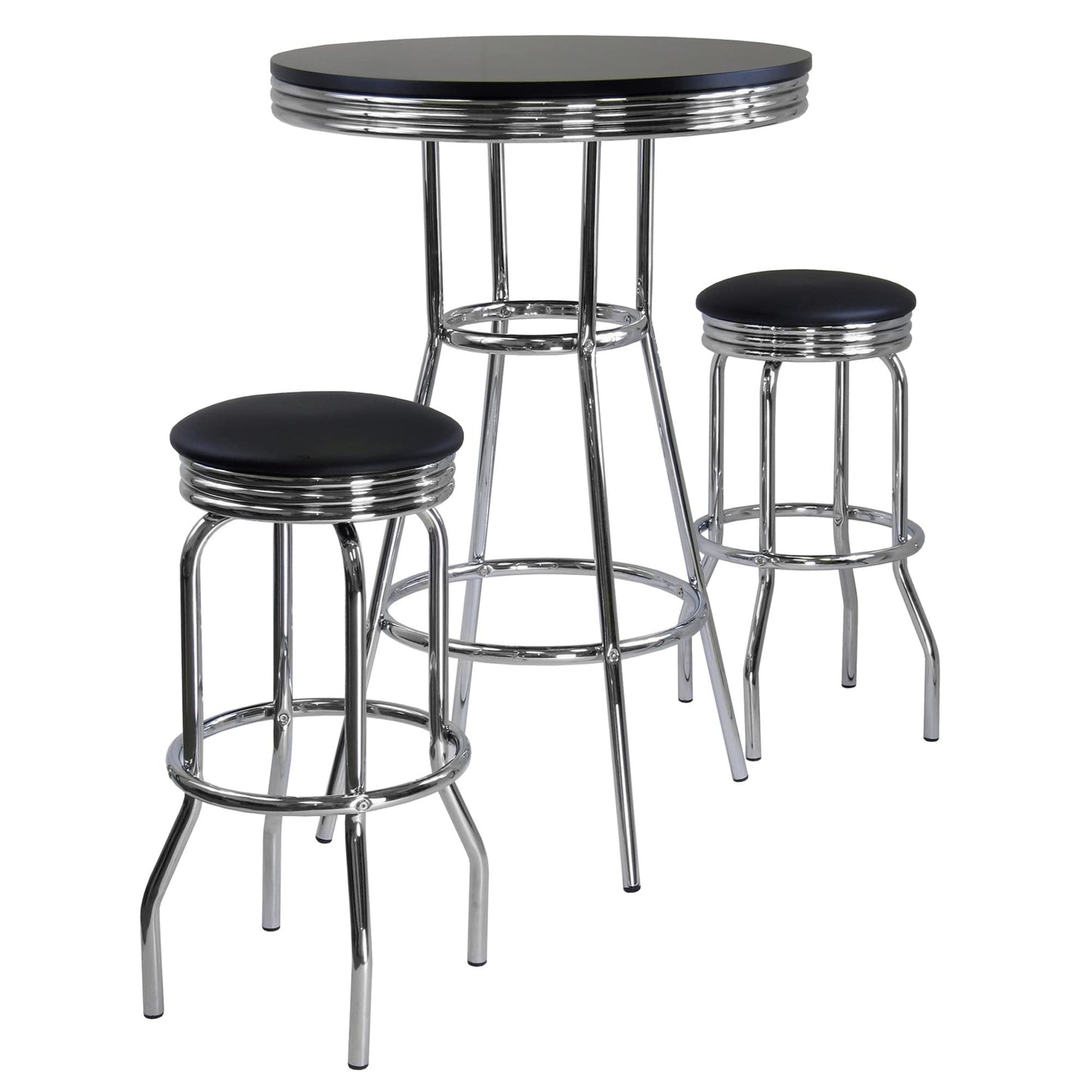 childrens table and chair sets | CasaFoyer  Wood Summit 3-Piece Pub Table Set | Sleek & Stylish | Modern & Retro Elements | Black Wood Composite Tabletop | Chrome Plated Frame | Swivel Bar Stools | Compact Design | Easy Assembly | 60-Day Replacement Window | casafoyer.myshopify.com
