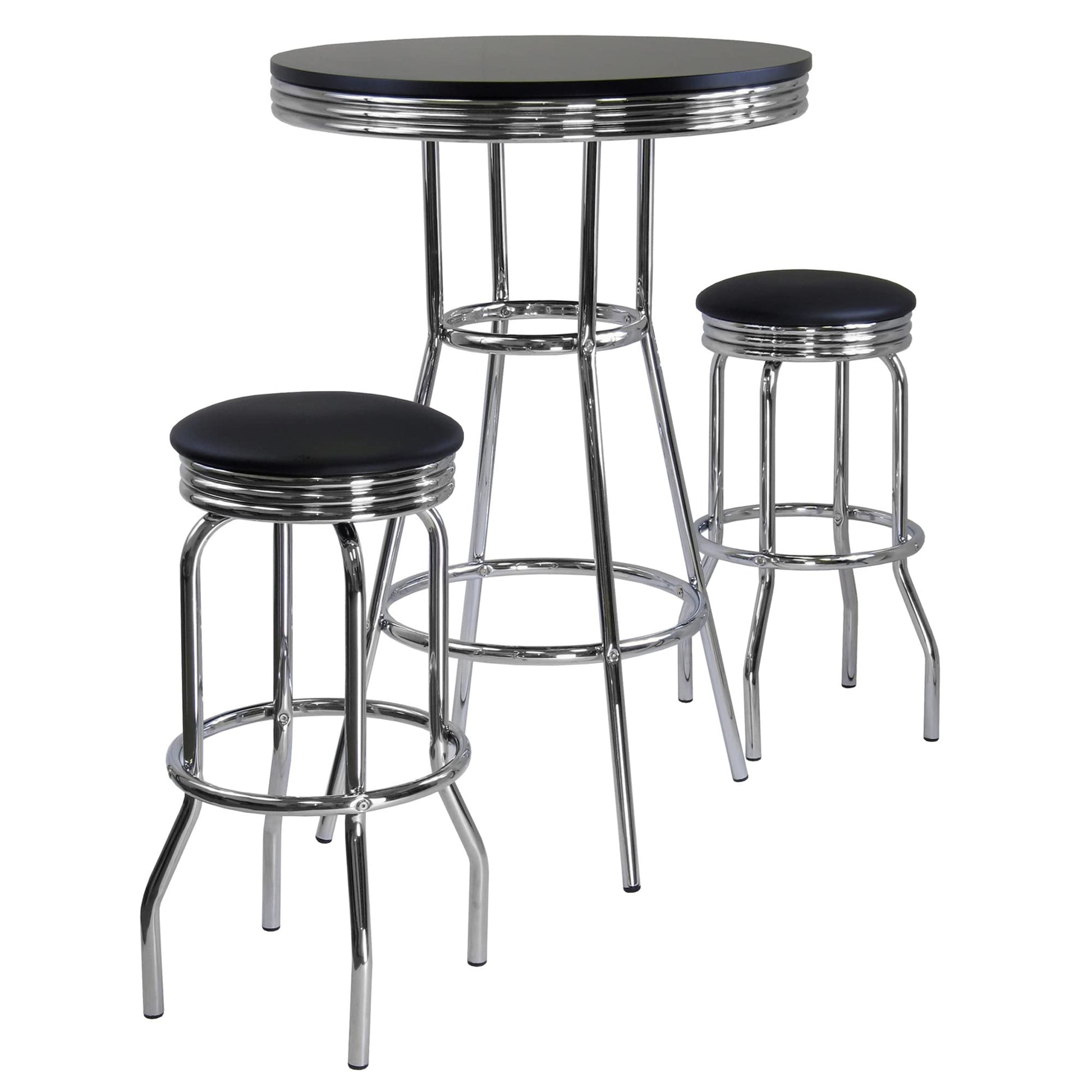 childrens table and chair sets | CasaFoyer  Wood Summit 3-Piece Pub Table Set | Sleek & Stylish | Modern & Retro Elements | Black Wood Composite Tabletop | Chrome Plated Frame | Swivel Bar Stools | Compact Design | Easy Assembly | 60-Day Replacement Window | casafoyer.myshopify.com