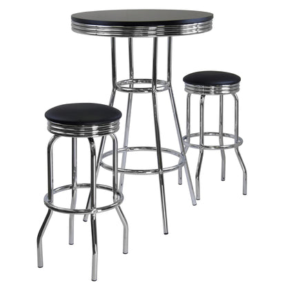 childrens table and chair sets | CasaFoyer  Wood Summit 3-Piece Pub Table Set | Sleek & Stylish | Modern & Retro Elements | Black Wood Composite Tabletop | Chrome Plated Frame | Swivel Bar Stools | Compact Design | Easy Assembly | 60-Day Replacement Window | casafoyer.myshopify.com