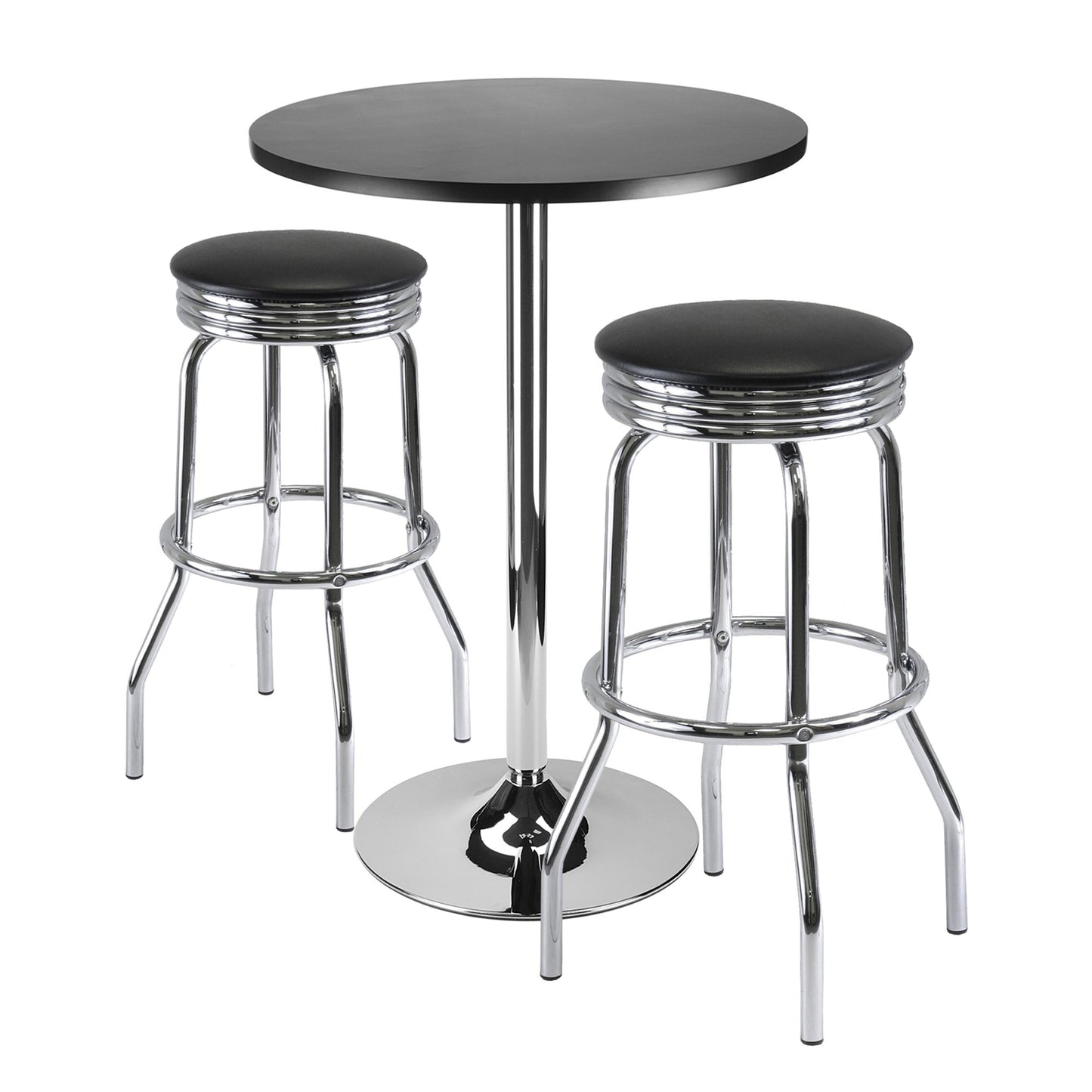 childrens table and chair sets | CasaFoyer  Wood Summit 3-Piece Pub Table Set | Sleek & Stylish | Black & Chrome | Swivel Stools | 23.62 Tabletop | Sturdy Steel Base | Easy Assembly | casafoyer.myshopify.com