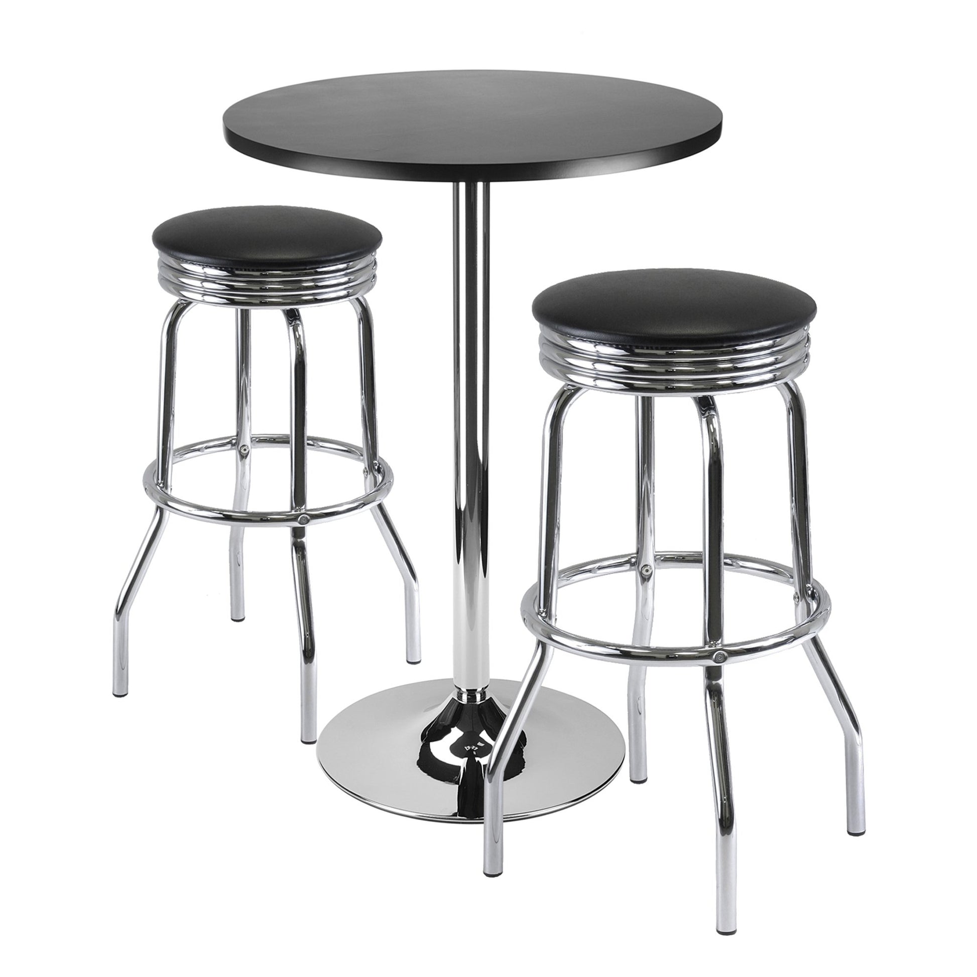 childrens table and chair sets | CasaFoyer  Wood Summit 3-Piece Pub Table Set | Sleek & Stylish | Black & Chrome | Swivel Stools | 23.62 Tabletop | Sturdy Steel Base | Easy Assembly | casafoyer.myshopify.com