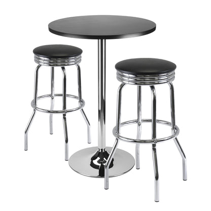 childrens table and chair sets | CasaFoyer  Wood Summit 3-Piece Pub Table Set | Sleek & Stylish | Black & Chrome | Swivel Stools | 23.62 Tabletop | Sturdy Steel Base | Easy Assembly | casafoyer.myshopify.com