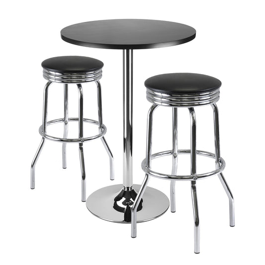 childrens table and chair sets | CasaFoyer  Wood Summit 3-Piece Pub Table Set | Sleek & Stylish | Black & Chrome | Swivel Stools | 23.62 Tabletop | Sturdy Steel Base | Easy Assembly | casafoyer.myshopify.com