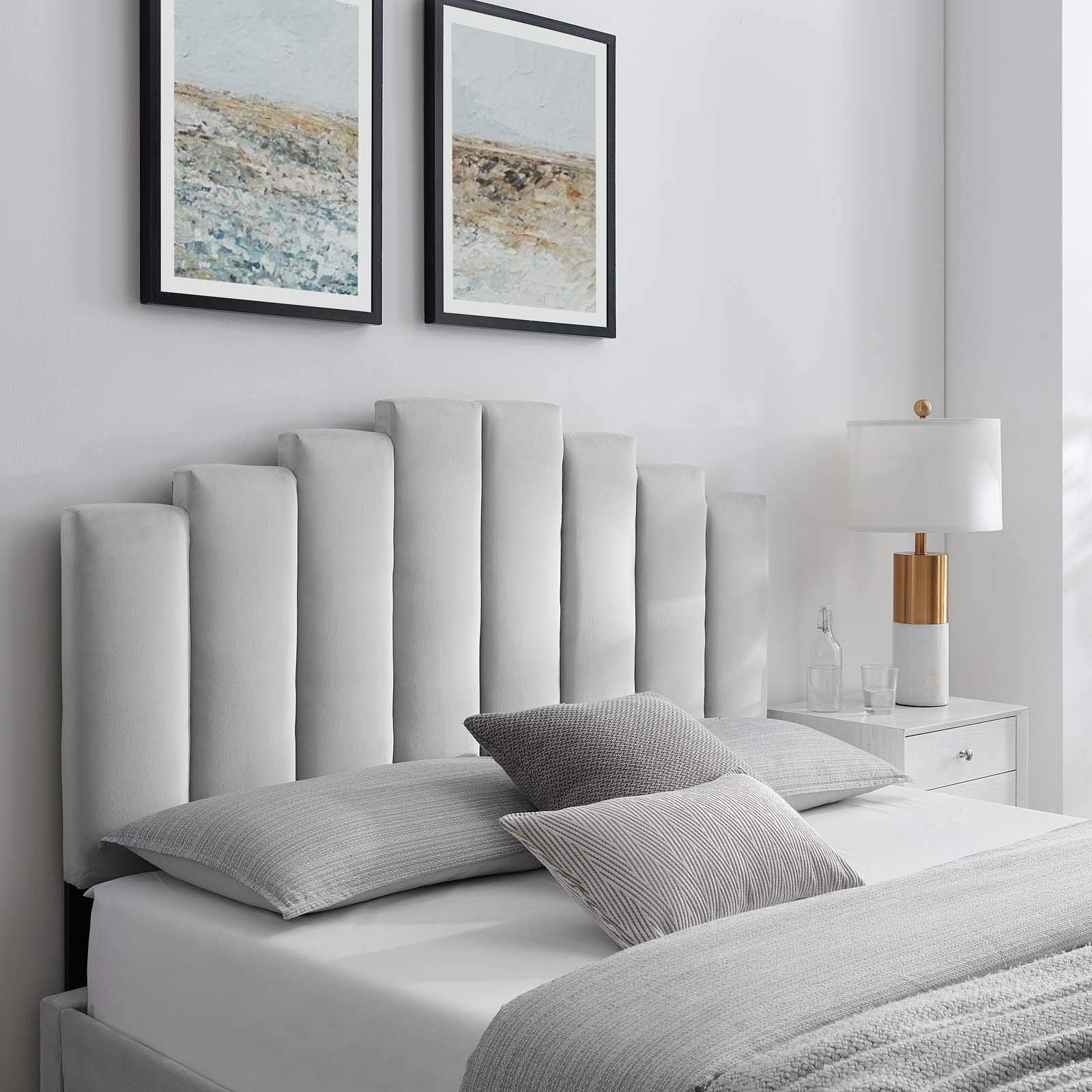Bed | CasaFoyer Noelle Performance Velvet Full/Queen Headboard | Art Deco Style | Stain-Resistant Fabric | Adjustable Height | Plush Cushioning | casafoyer.myshopify.com