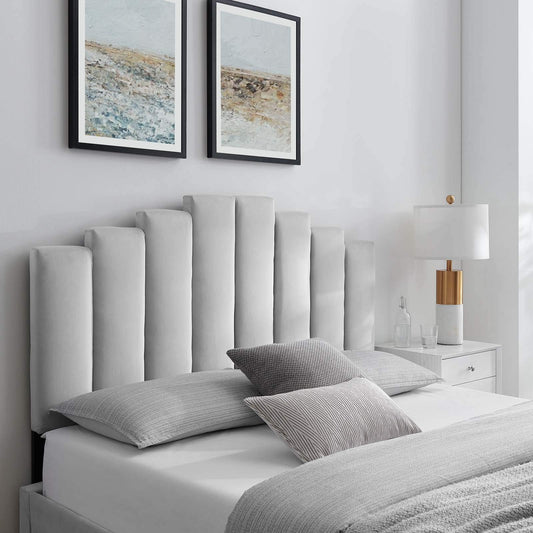 Bed | CasaFoyer Noelle Performance Velvet Full/Queen Headboard | Art Deco Style | Stain-Resistant Fabric | Adjustable Height | Plush Cushioning | casafoyer.myshopify.com