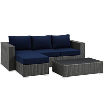 Patio Furniture Sets | Sojourn Outdoor Patio Furniture Set | Sunbrella Cushions | Synthetic Rattan | UV Protection | Aluminum Frame | Coffee Table, Ottoman, Sofa | casafoyer.myshopify.com