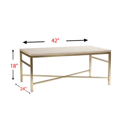 TABLE | Sophisticated Stone-Style Cocktail Table | Matte Brass Frame | Polished Travertine Surface | Glamorous & Stylish | Unique Finish Variations | Perfect for Contemporary & Transitional Decor | casafoyer.myshopify.com