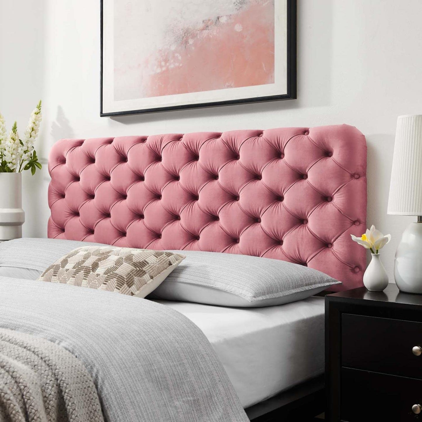 Bed | CasaFoyer Lizzy Tufted Performance Velvet Full/Queen Headboard | Elegant & Comfortable Bed Backdrop | Diamond-Patterned Deep Button Tufting | Stain-Resistant & Adjustable | casafoyer.myshopify.com