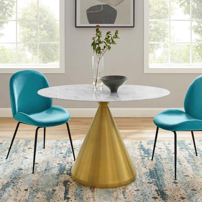 patio dining tables | CasaFoyer Tupelo 48 Dining Table | Modern Style | Mid-Century Charm | Artificial Marble Top | Gold Metal Base | Scratch-Resistant Finish | Non-Marking Ring | casafoyer.myshopify.com