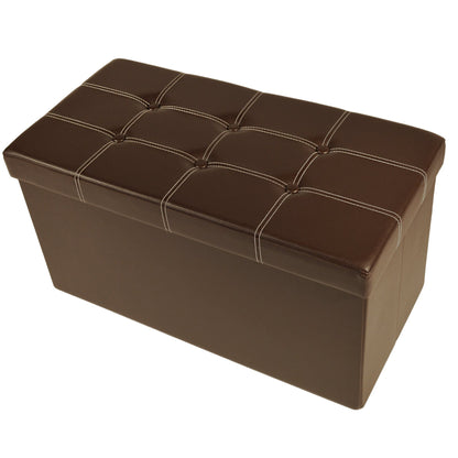 ottomans | CasaFoyer Collapsible Tufted Storage Ottoman | Versatile & Functional | Spacious Interior | Collapsible Design | Stylish & Durable | 30x15 | Brown Faux Leather | casafoyer.myshopify.com