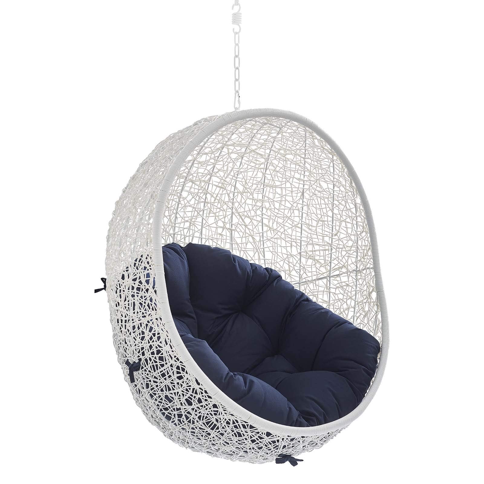 porch swings | Ergode Hide Outdoor Patio Swing Chair | Synthetic Rattan Weave | Sunbrella Fabric Cushion | Powder-Coated Steel Frame | Adjustable Steel Chain | Weather-Resistant | UV Protection | White Navy | casafoyer.myshopify.com