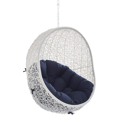 porch swings | Ergode Hide Outdoor Patio Swing Chair | Synthetic Rattan Weave | Sunbrella Fabric Cushion | Powder-Coated Steel Frame | Adjustable Steel Chain | Weather-Resistant | UV Protection | White Navy | casafoyer.myshopify.com