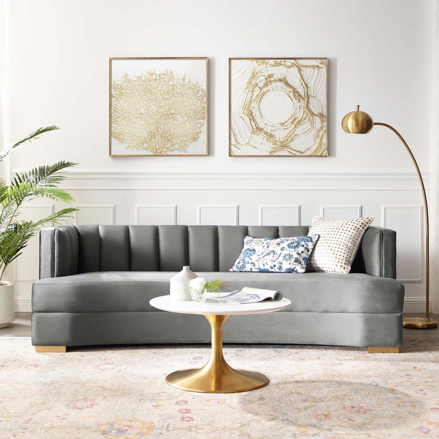 sofas | CasaFoyer Encompass Curved Channel Tufted Performance Velvet Sofa | Elegant & Glamorous | Stain-Resistant | Plush Cushions | Gold Legs | 600 lbs Capacity | casafoyer.myshopify.com
