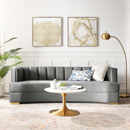 sofas | CasaFoyer Encompass Curved Channel Tufted Performance Velvet Sofa | Elegant & Glamorous | Stain-Resistant | Plush Cushions | Gold Legs | 600 lbs Capacity | casafoyer.myshopify.com