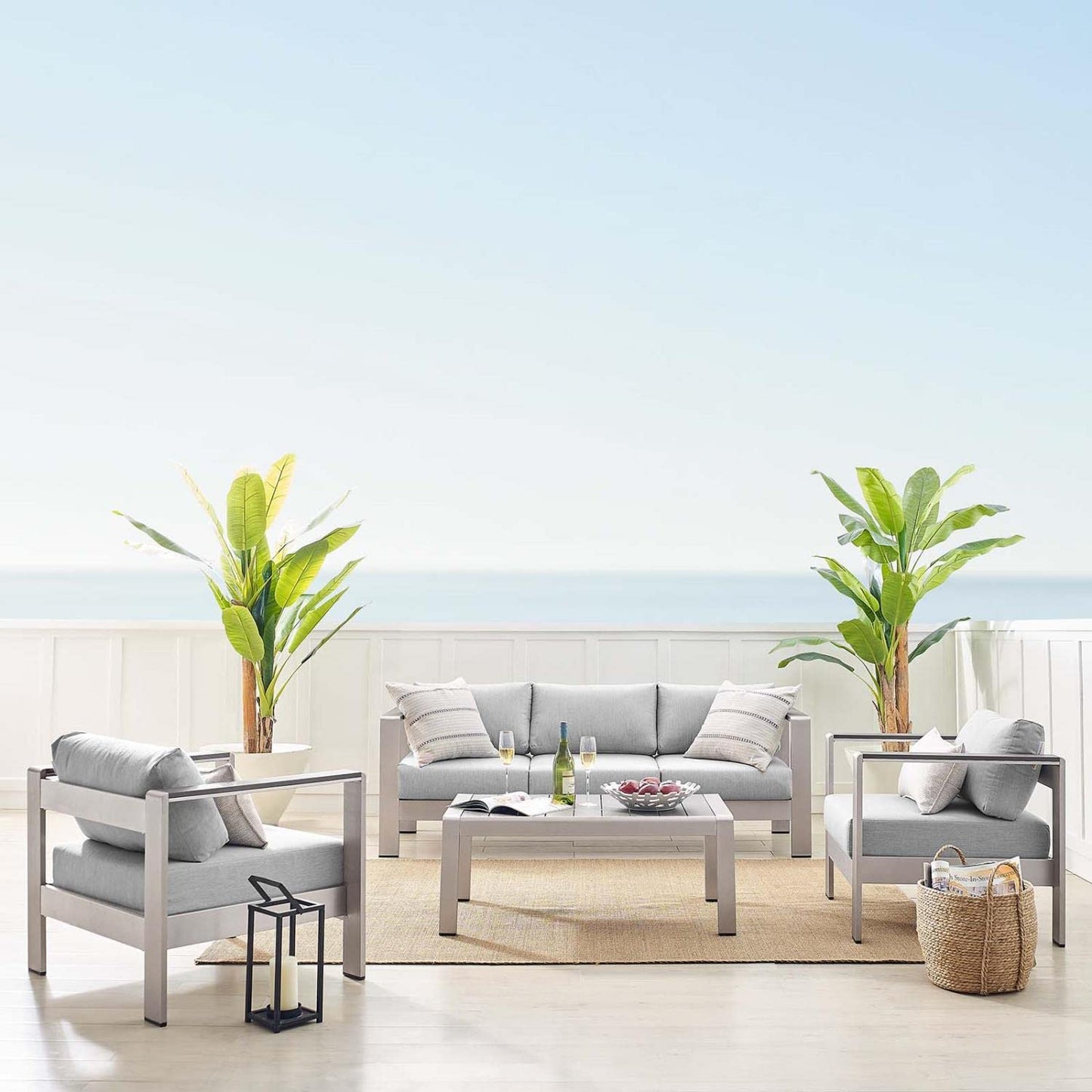 kitchen and dining room sets | CasaFoyer Shore Aluminum 4 Piece Outdoor Patio Furniture Set | Weather Resistant | Sunbrella Cushions | Sofa, Armchairs, Coffee Table | casafoyer.myshopify.com