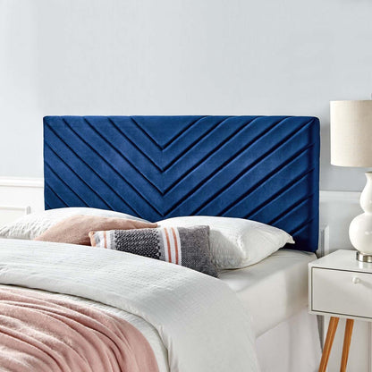 Bed | CasaFoyer Alyson Twin Angular Channel Tufted Performance Velvet Upholstered Headboard | Navy | casafoyer.myshopify.com