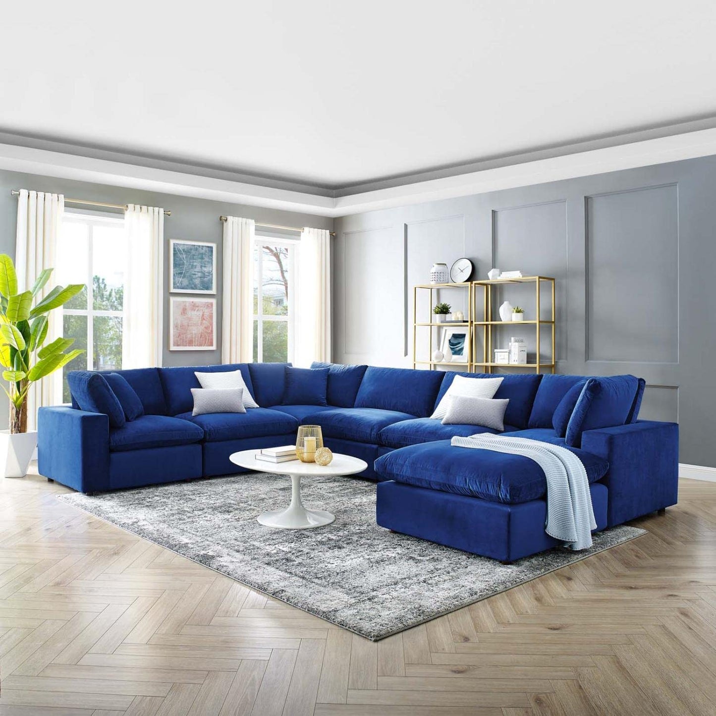 sofas | CasaFoyer Commix Luxury Sectional Sofa Set | Stain-Resistant Velvet | Overstuffed | 7-Piece | Navy | casafoyer.myshopify.com