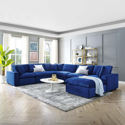 sofas | CasaFoyer Commix Luxury Sectional Sofa Set | Stain-Resistant Velvet | Overstuffed | 7-Piece | Navy | casafoyer.myshopify.com