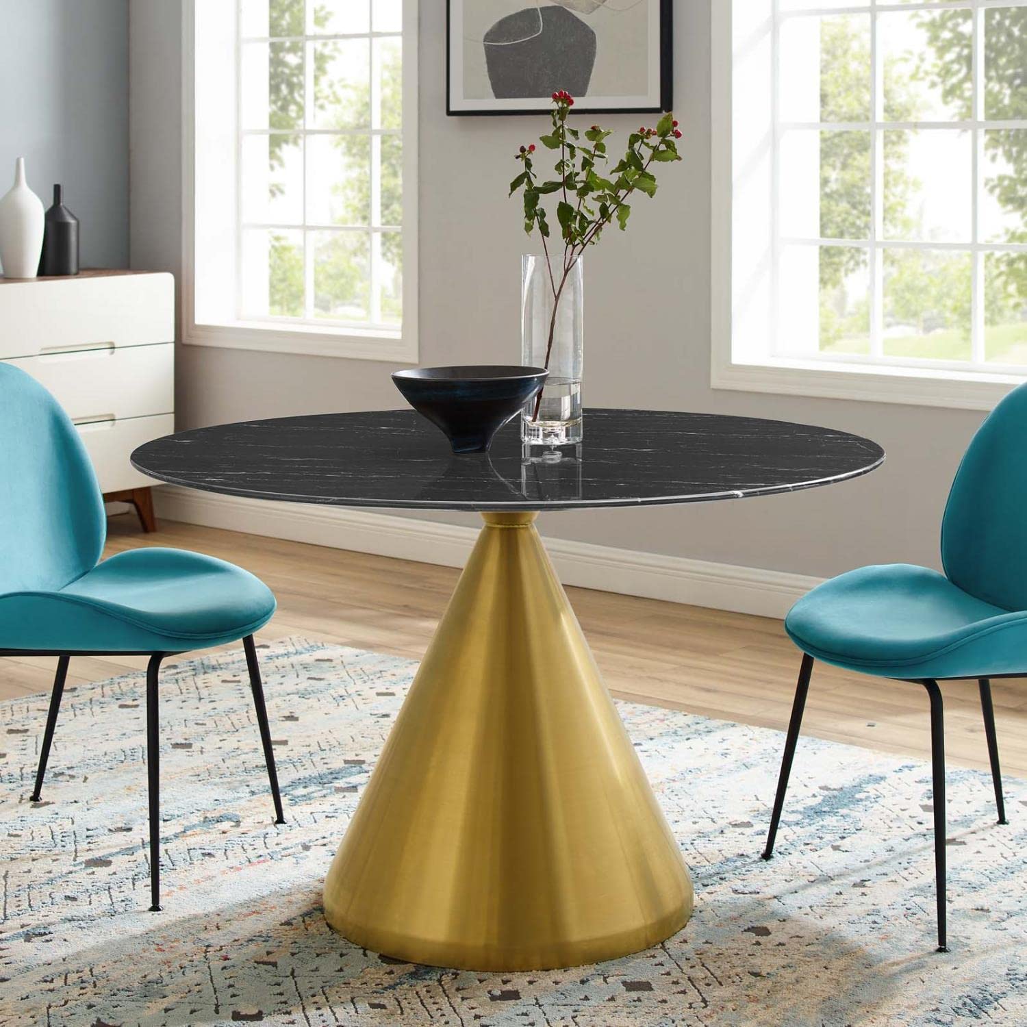 patio dining tables | CasaFoyer Tupelo 47 Dining Table | Modern Style | Organic Shape | Polished Gold Metal Base | Artificial Marble Top | Easy to Clean Surface | Non-Marking Ring | casafoyer.myshopify.com