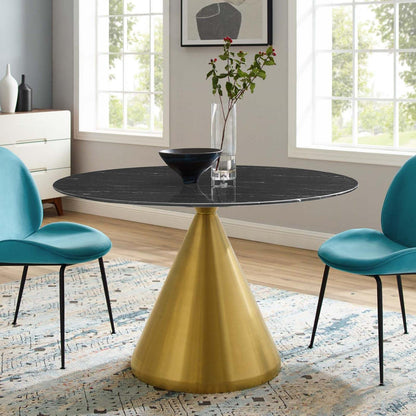 patio dining tables | CasaFoyer Tupelo 47 Dining Table | Modern Style | Organic Shape | Polished Gold Metal Base | Artificial Marble Top | Easy to Clean Surface | Non-Marking Ring | casafoyer.myshopify.com