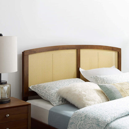 Bed | CasaFoyer Halcyon Cane Woven Rattan Full Headboard | Serene Island Vibe | Mid-Century Modern Design | Natural Wood Frame | Durable Solid Rubberwood | Easy Assembly | casafoyer.myshopify.com