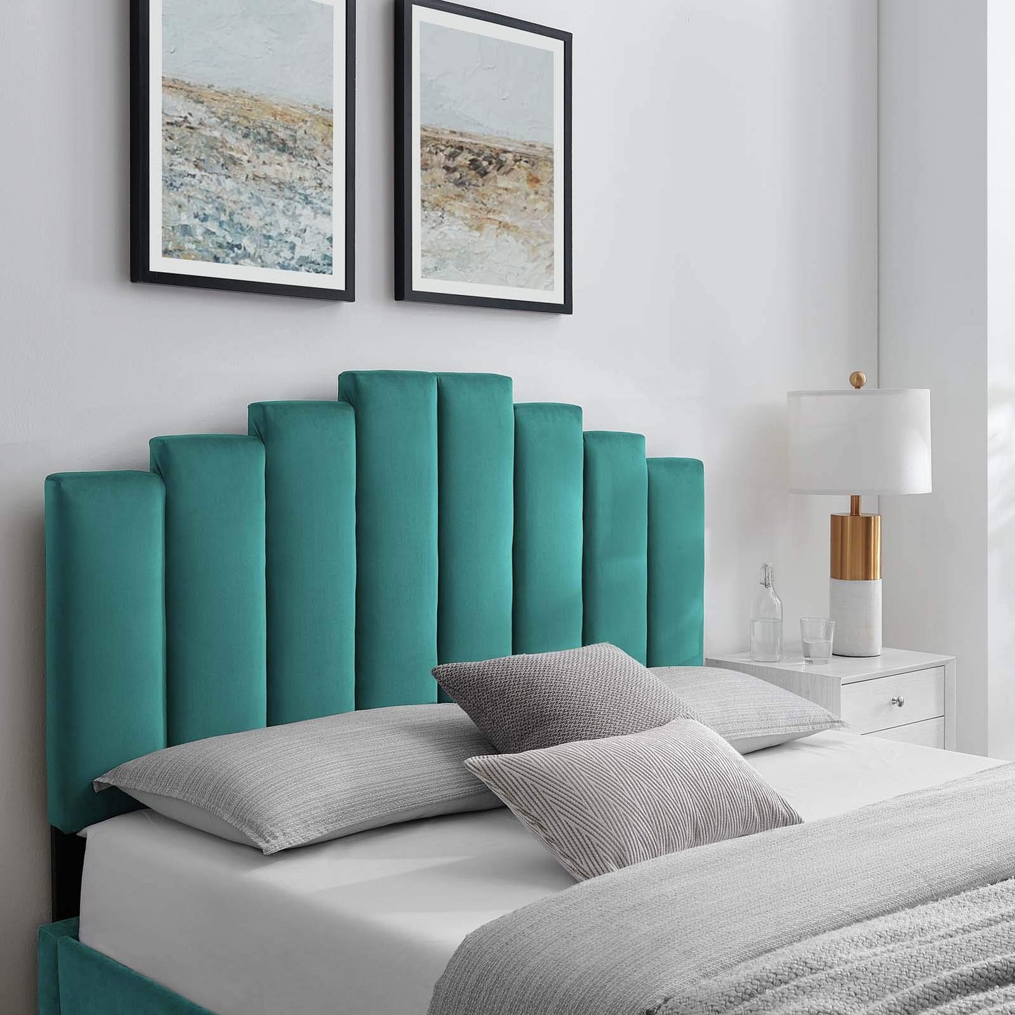 headboards | CasaFoyer Noelle Performance Velvet Twin Headboard | Art Deco Style | Stain-Resistant | Adjustable Height | Cozy Foam Padding | Teal | casafoyer.myshopify.com