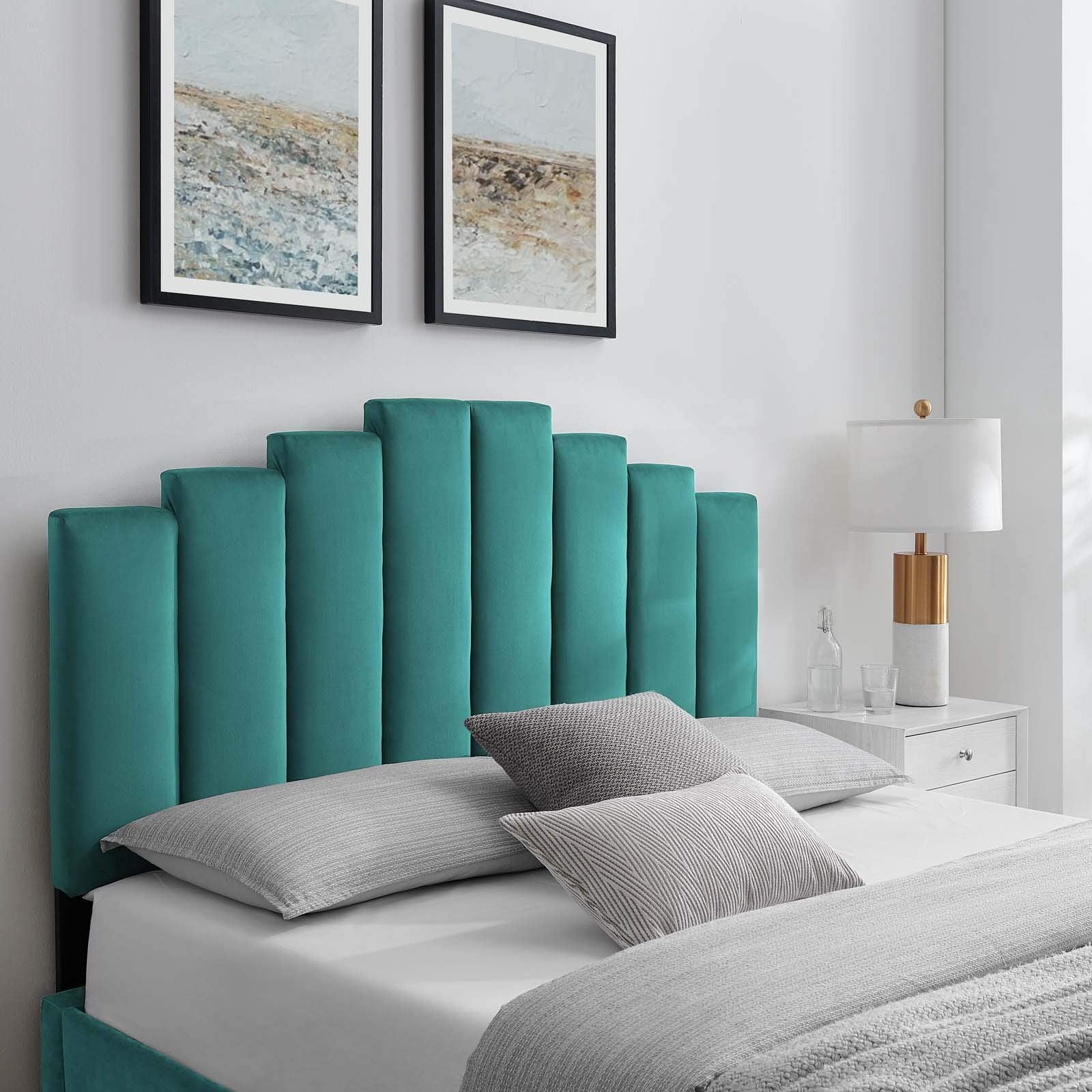 headboards | CasaFoyer Noelle Performance Velvet Twin Headboard | Art Deco Style | Stain-Resistant | Adjustable Height | Cozy Foam Padding | Teal | casafoyer.myshopify.com