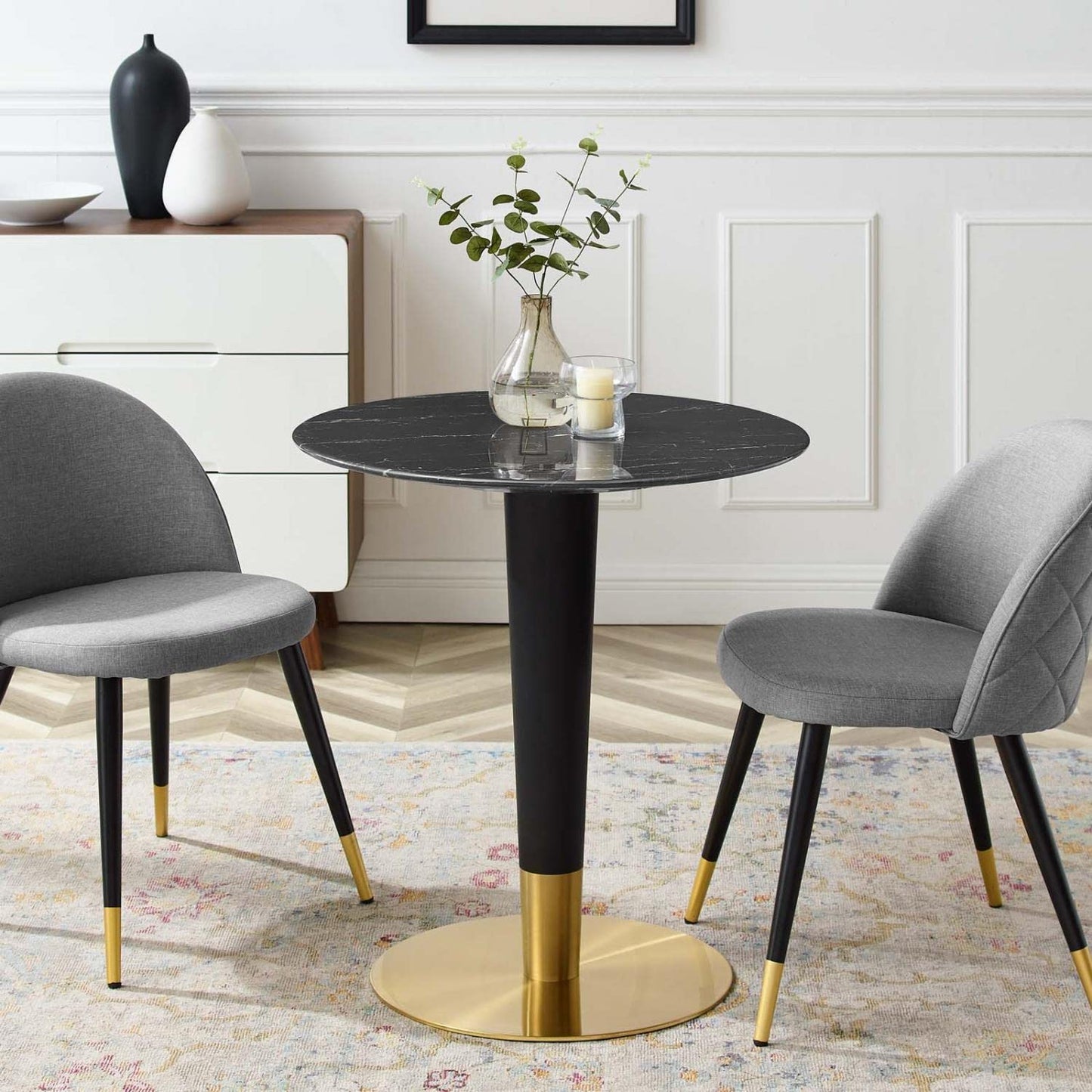 patio dining tables | CasaFoyer Zinque Dining Table | 28 Artificial Marble | Stylish Design | Easy to Clean | Black & Gold Base | Assembly Required | casafoyer.myshopify.com