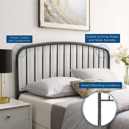 headboards | CasaFoyer Nova Metal King Headboard | Sleek Modern Design | Arching Shape & Stylish Spindles | Durable Powder-Coated Iron | Adjustable Height | Contemporary Rustic Charm | Gray | casafoyer.myshopify.com