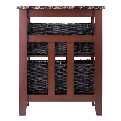 TABLE | Ergode Zoey Collection | Solid Wood Side Table | Faux Marble Top | 2 Baskets | Dark Chocolate Finish | 20W x 16.5D x 25H | casafoyer.myshopify.com