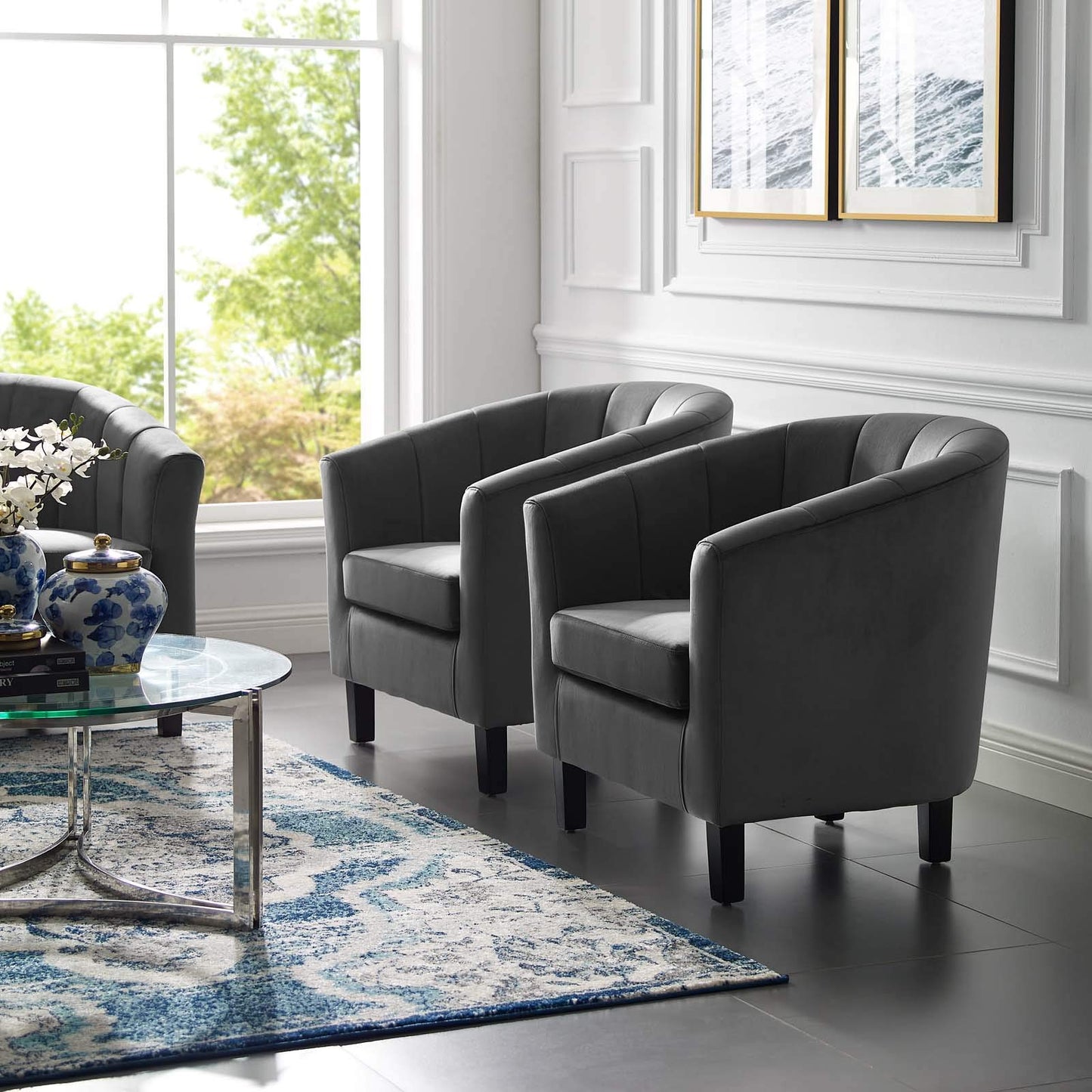 home office desk chairs | CasaFoyer Prospect Performance Velvet Armchair Set of 2 | Modern Twist | Stain-Resistant | Channel Tufted | Retro Modern Design | Comfortably Padded | 331 lbs Capacity | casafoyer.myshopify.com