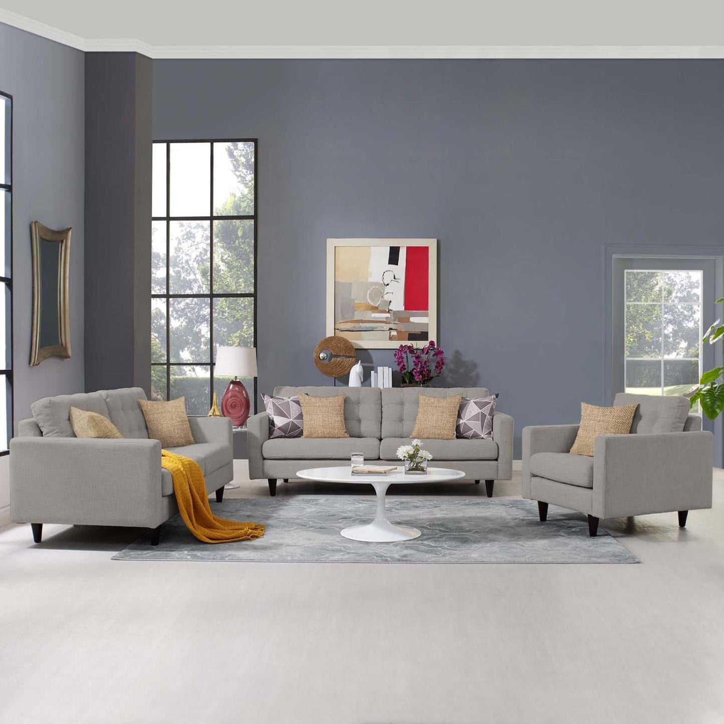 kitchen and dining room sets | CasaFoyer Empress Button Tufted Upholstered Fabric Sectional Sofa Set | Plush Cushions | Sturdy Support | Luxurious Seating | Light Gray | casafoyer.myshopify.com