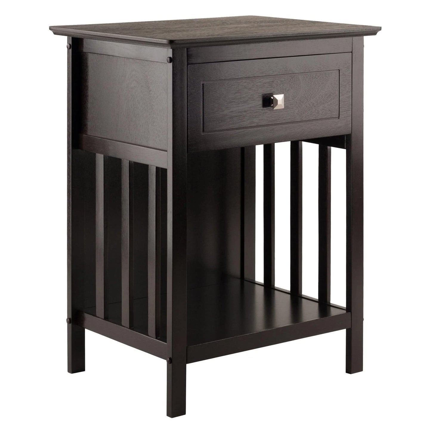 TABLE | Ergode  Wood Marcel 1-Drawer Nightstand | Versatile Mission-Style Furniture | Spacious Drawer & Lower Shelf | Durable Solid & Composite Wood | Dark Coffee Finish | Easy Assembly | 18.9W x 14.9D x 25H | casafoyer.myshopify.com