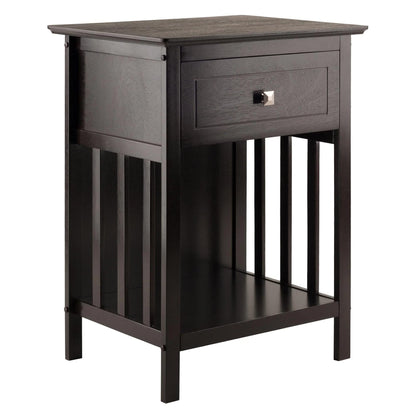 TABLE | Ergode  Wood Marcel 1-Drawer Nightstand | Versatile Mission-Style Furniture | Spacious Drawer & Lower Shelf | Durable Solid & Composite Wood | Dark Coffee Finish | Easy Assembly | 18.9W x 14.9D x 25H | casafoyer.myshopify.com
