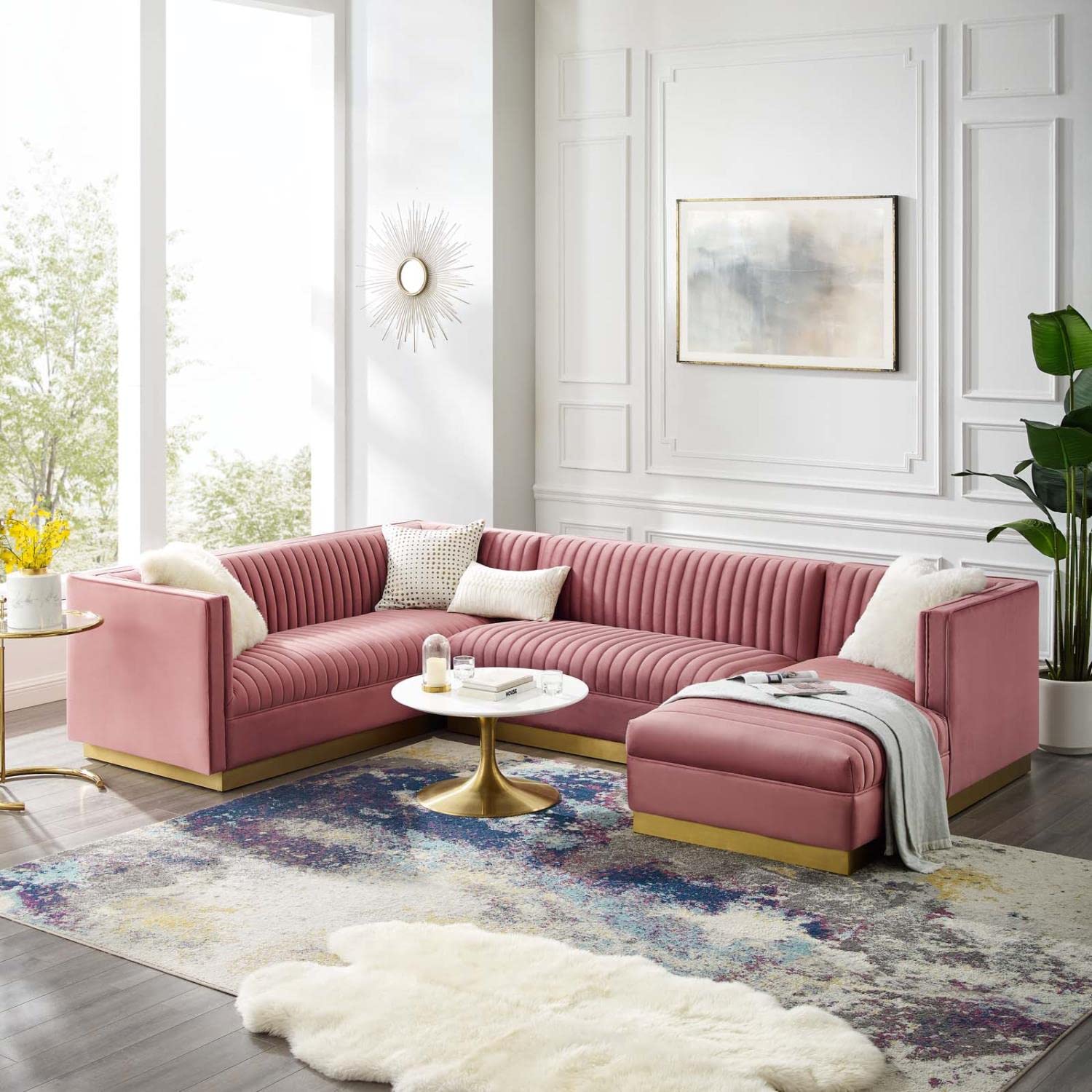 kitchen and dining room sets | CasaFoyer Sanguine Channel Tufted Performance Velvet Living Room Sectional Sofa Collection | Retro Modern Design | Stain-Resistant | Ultimate Comfort & Support | Gold Stainless Steel Base | 3-Piece Furniture Set | casafoyer.myshopify.com