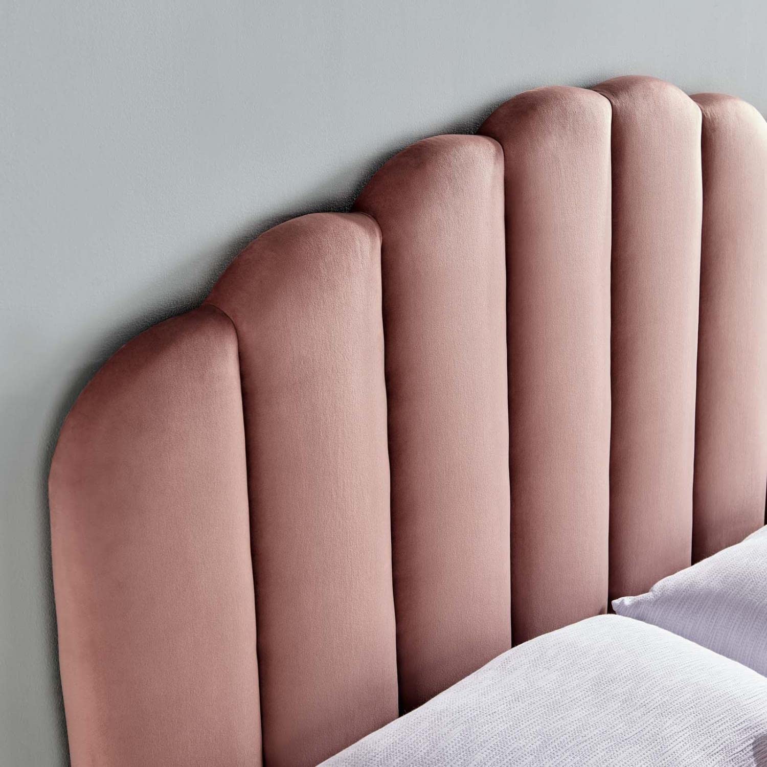 headboards | CasaFoyer Veronique Channel Tufted Scalloped Performance Velvet King/California King Headboard | Vintage Glamour | Stain-Resistant Upholstery | Adjustable Mounting Positions | casafoyer.myshopify.com