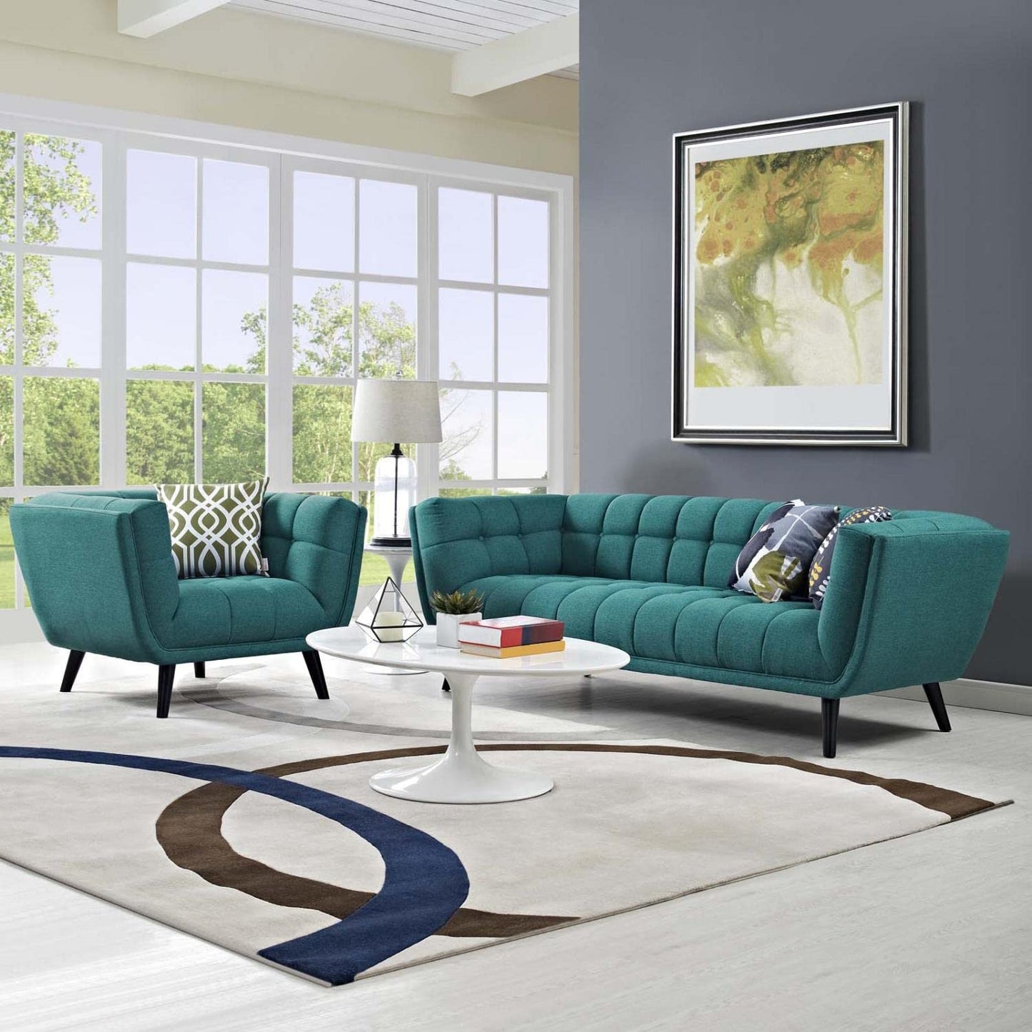kitchen and dining room sets | CasaFoyer Bestow Collection | Exquisite Upholstered Sofa & Armchair Set - Teal | Premium Polyester Fabric | Dense Foam Padding | Elegant Button Tufting | Sturdy Black Finish Wood Legs | Versatile & Cozy | Includes Sofa & Armchair | casafoyer.myshopify.com