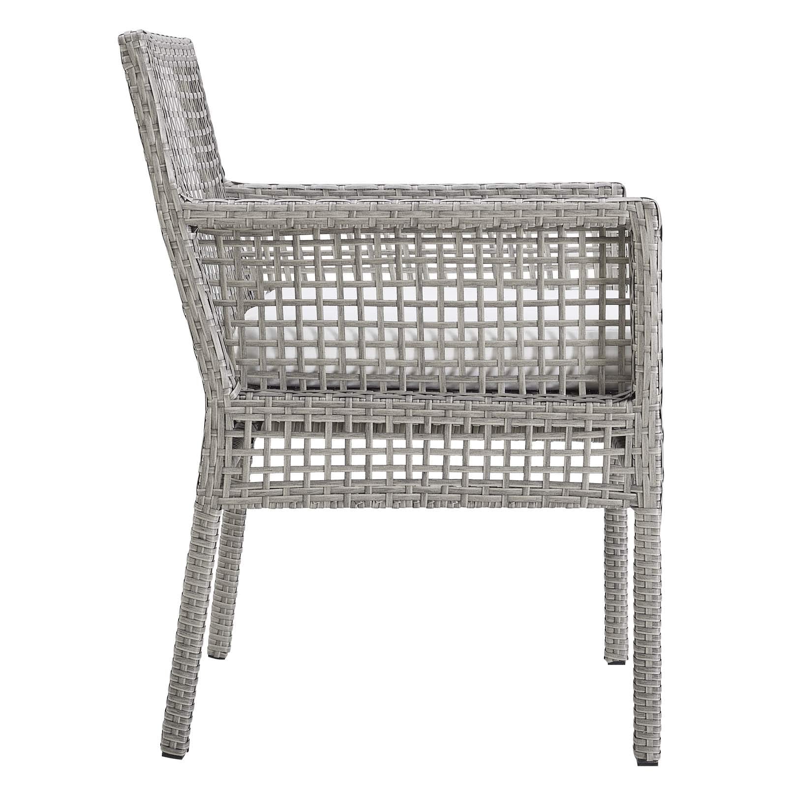 sofas | CasaFoyer Aura Outdoor Patio Dining Arm Chair Set of 2 | Gray Wicker Rattan | Aluminum Frame | All-Weather Cushions | Non-Marking Foot Caps | casafoyer.myshopify.com
