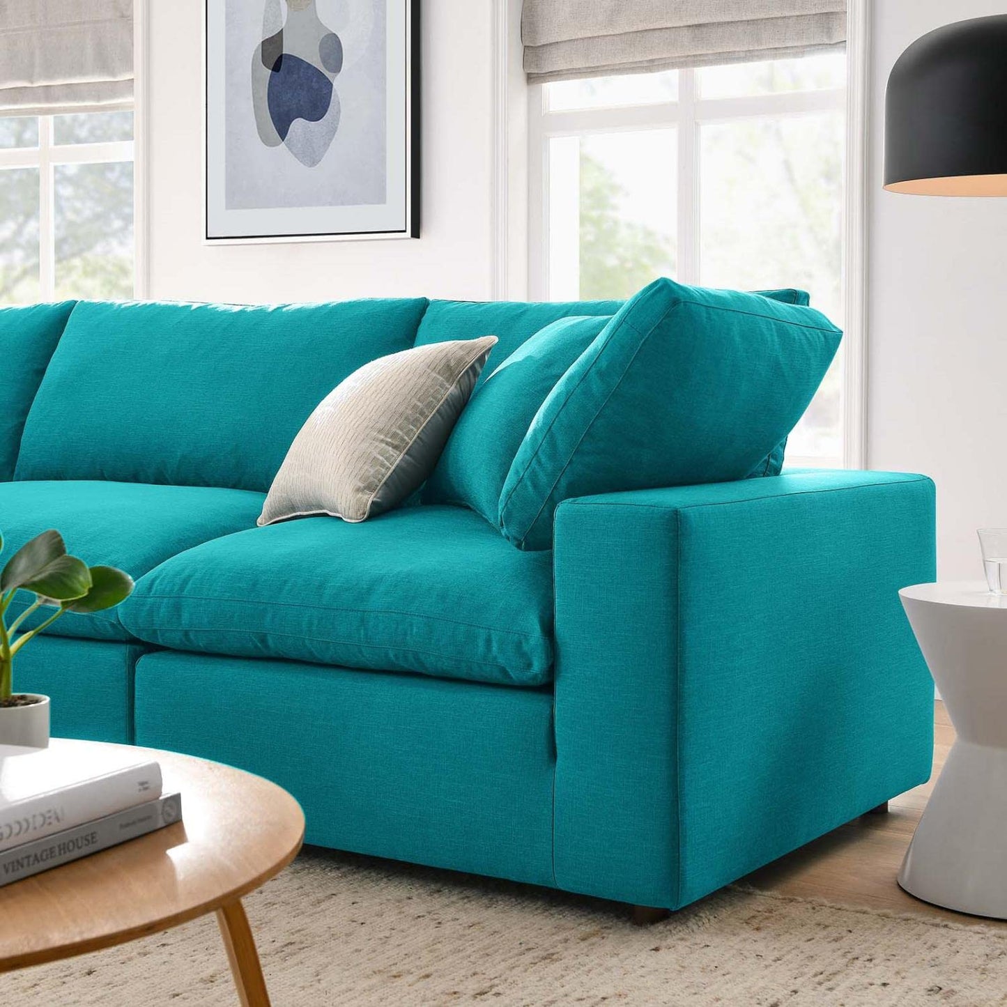 kitchen and dining room sets | CasaFoyer Commix Plush Comfort Sectional Sofa Set | Teal | 4 Piece | Down Filled | Overstuffed | Solid Wood Frame | Polyester & Linen Upholstery | casafoyer.myshopify.com