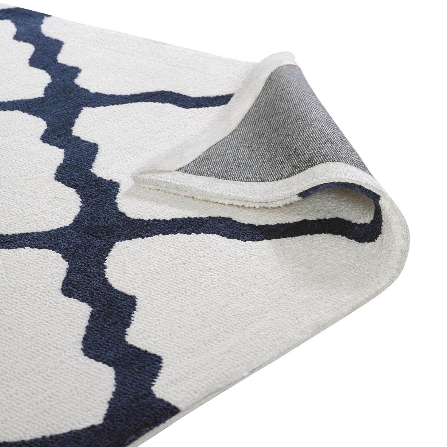 area rugs | CasaFoyer Marja Moroccan Trellis Area Rug | Soft, Elegant Lattice Design | Stain Resistant, Easy to Maintain | 5x8 Size | Ivory & Navy | casafoyer.myshopify.com