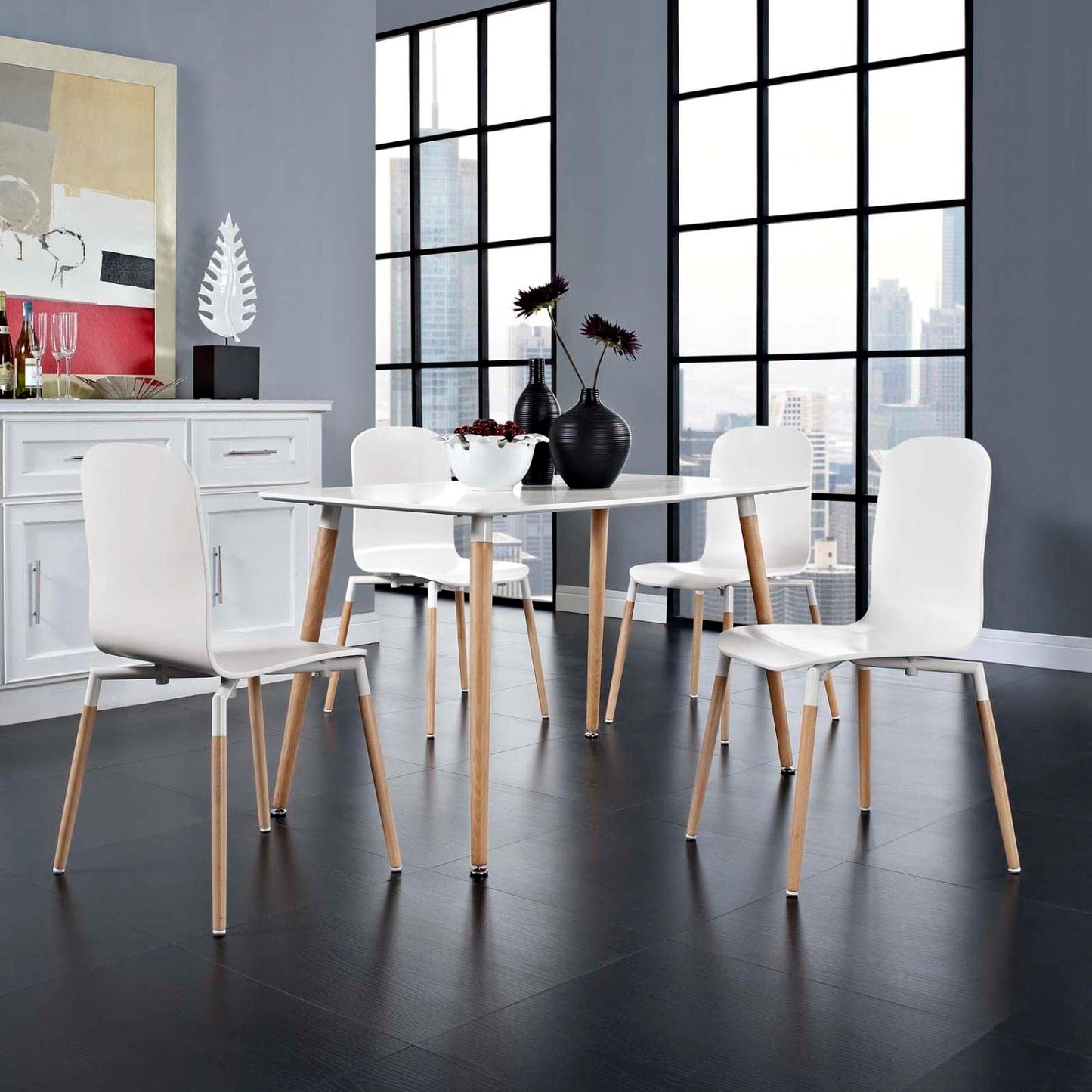 childrens table and chair sets | CasaFoyer Stack Wood Dining Set | Sleek & Sophisticated Furniture | Minimalist Decor | 4 Chairs & 1 Table | Durable Steel & Beech Wood Legs | White | casafoyer.myshopify.com