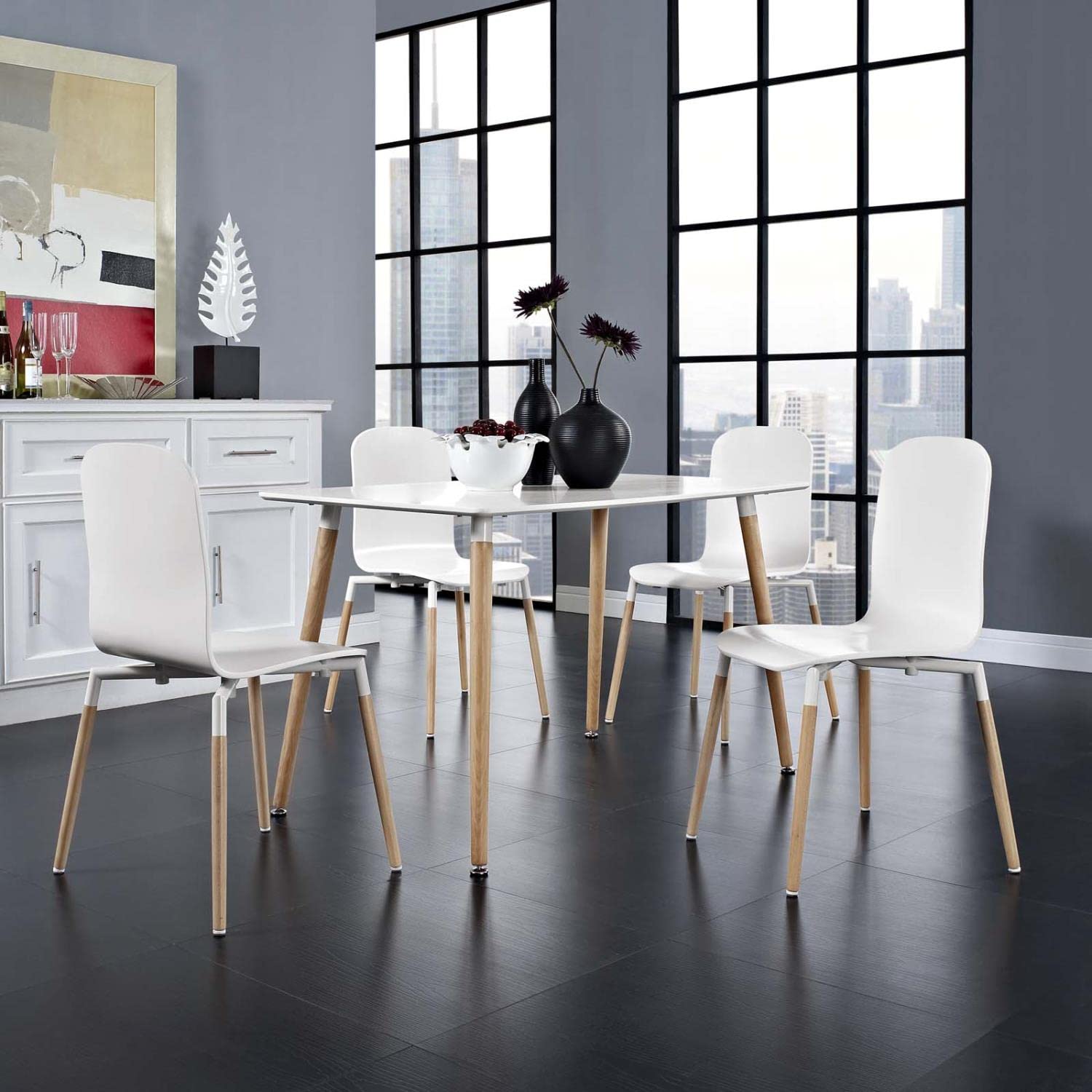childrens table and chair sets | CasaFoyer Stack Wood Dining Set | Sleek & Sophisticated Furniture | Minimalist Decor | 4 Chairs & 1 Table | Durable Steel & Beech Wood Legs | White | casafoyer.myshopify.com