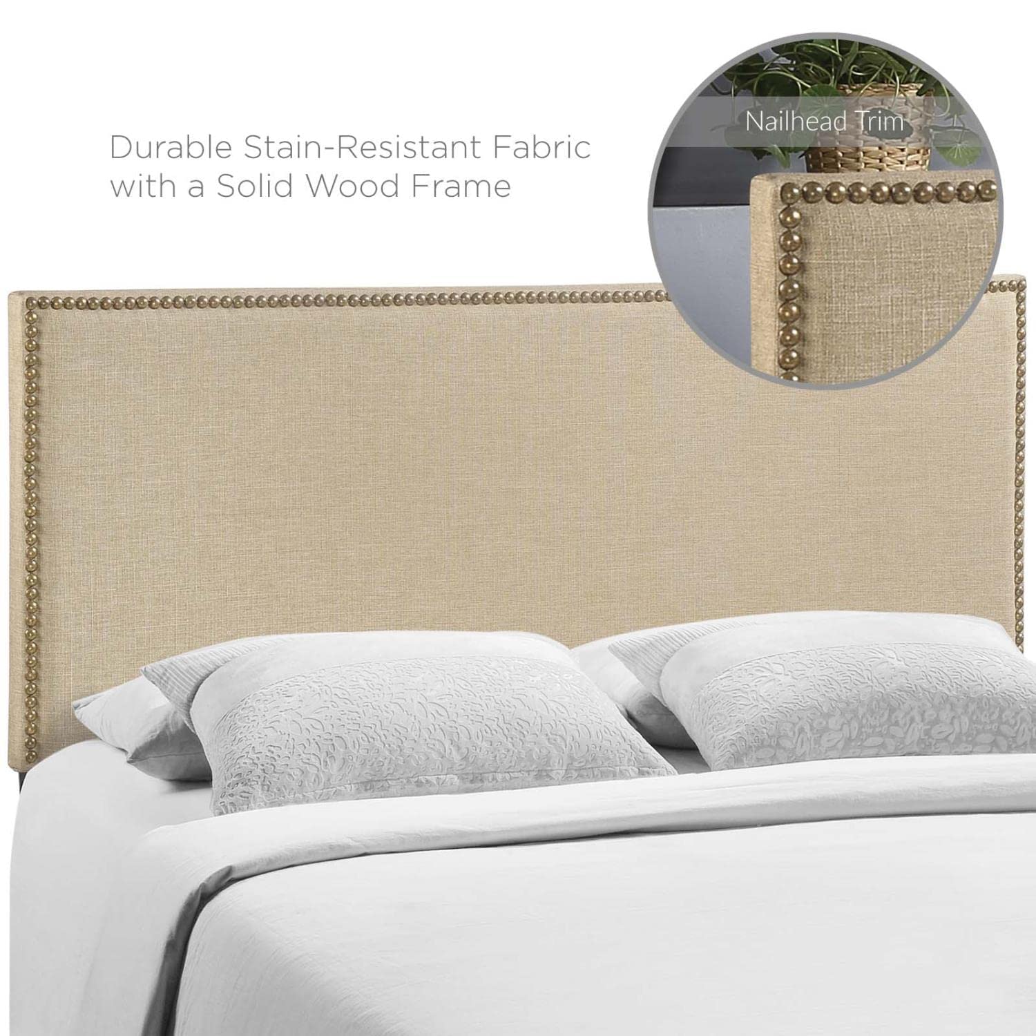 Bed | CasaFoyer  Region Linen Fabric Upholstered Queen Headboard | Serene & Elegant Design | Nailhead Trim | Contemporary Style | Upgrade Your Bed | casafoyer.myshopify.com