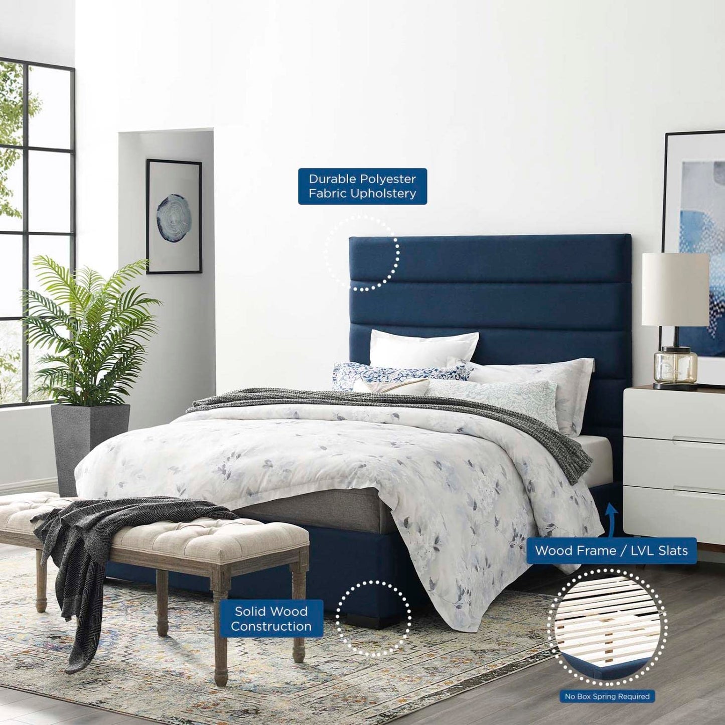 Bed | CasaFoyer Genevieve Queen Platform Bed | Sophisticated & Serene Style | Plush Upholstery | Sturdy Wood Slat Support | Accommodates Various Mattress Types | 800 lb Weight Capacity | casafoyer.myshopify.com