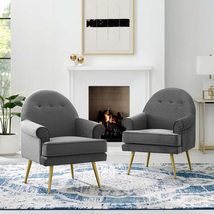 home office desk chairs | CasaFoyer Revive Accent Armchair Set of 2 | Vintage Glam Design | Performance Velvet Upholstery | Gold Stainless Steel Legs | Tufted Button Back | Mid-Century Modern Style | Gray | casafoyer.myshopify.com