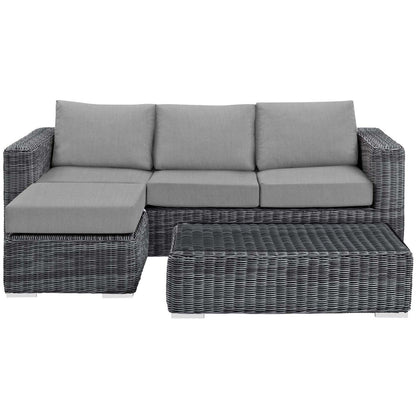 Patio Furniture Sets | Summon Outdoor Patio Sectional Sofa Set | Two-Tone Rattan | Sunbrella Cushions | Aluminum Frame | Coffee Table | Ottoman | Sofa | Canvas Gray | casafoyer.myshopify.com