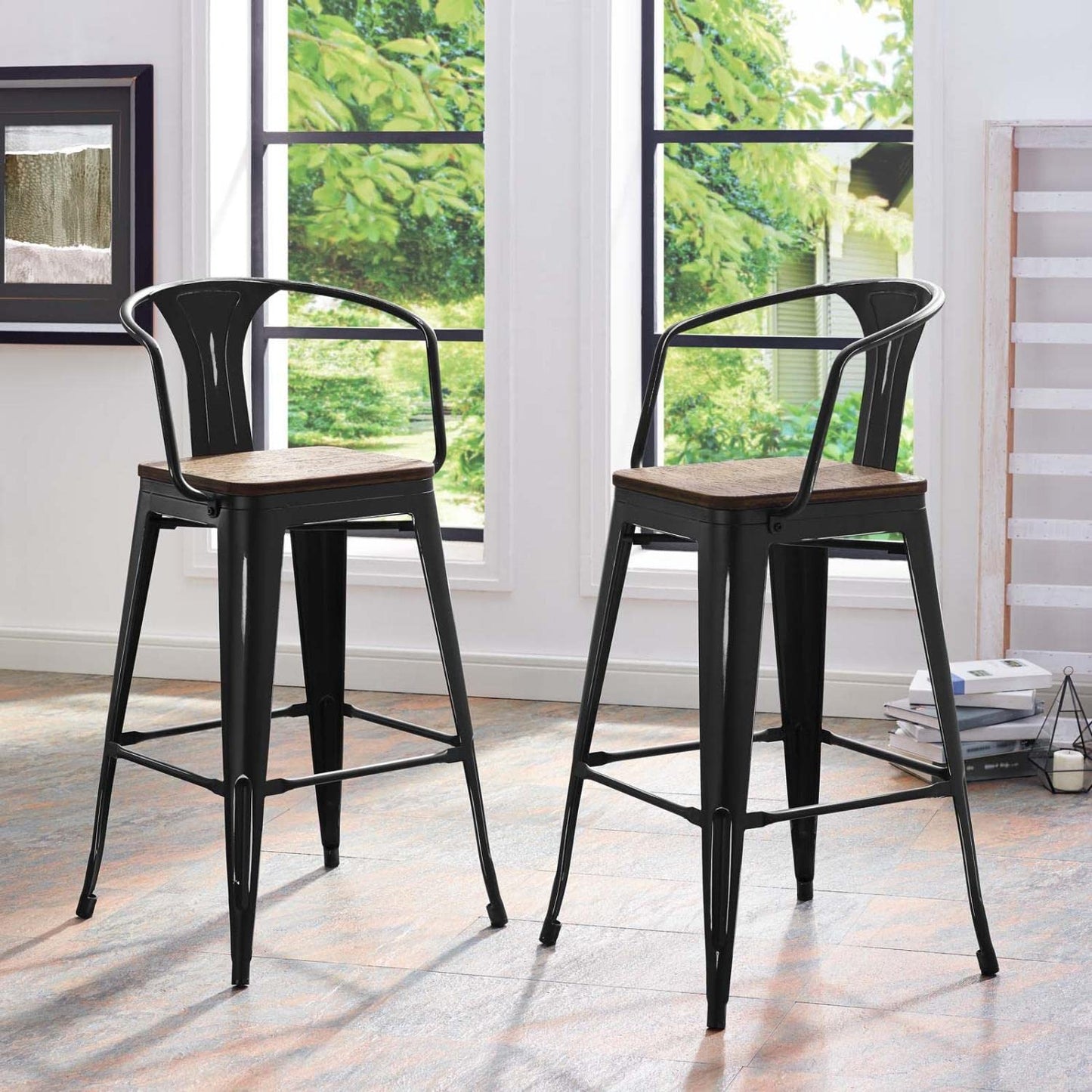 barstools | CasaFoyer Promenade Arm Bamboo & Metal Bar Stool Set | Vintage Steel Finish | Industrial Modern Design | Dynamic & Vibrant Eating & Bar Experience | casafoyer.myshopify.com