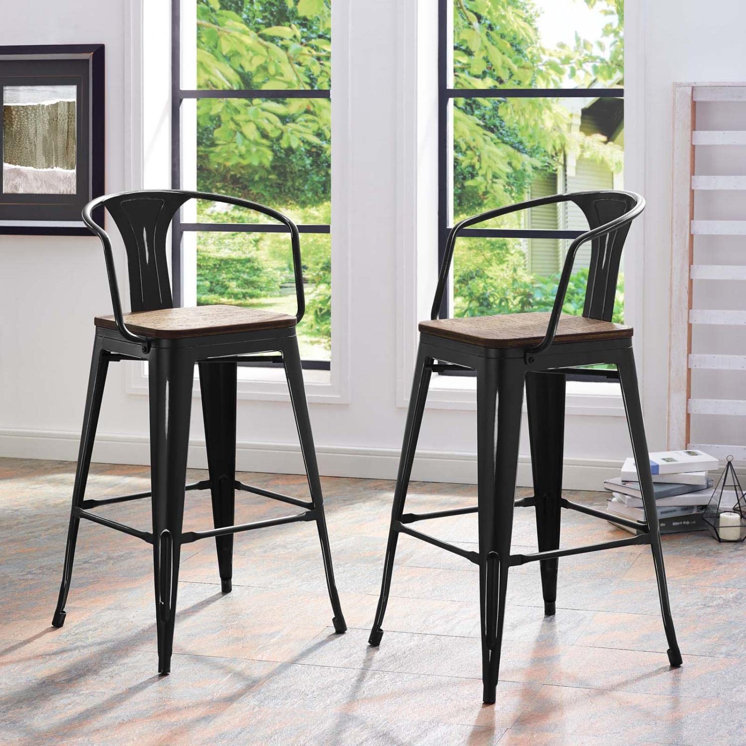 barstools | CasaFoyer Promenade Arm Bamboo & Metal Bar Stool Set | Vintage Steel Finish | Industrial Modern Design | Dynamic & Vibrant Eating & Bar Experience | casafoyer.myshopify.com