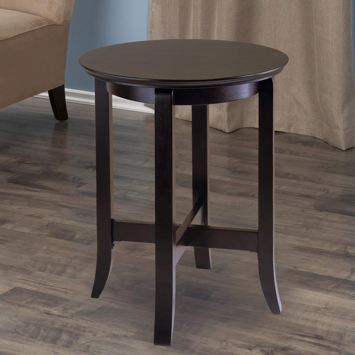 TABLE | Ergode  Wood Toby Round Accent Table | 18 Diameter | Espresso Finish | Solid Wood Construction | X Cross Stretcher | Easy Assembly | 18.03 W x 18.03 D x 21.97 H | 10.8 lbs. | casafoyer.myshopify.com