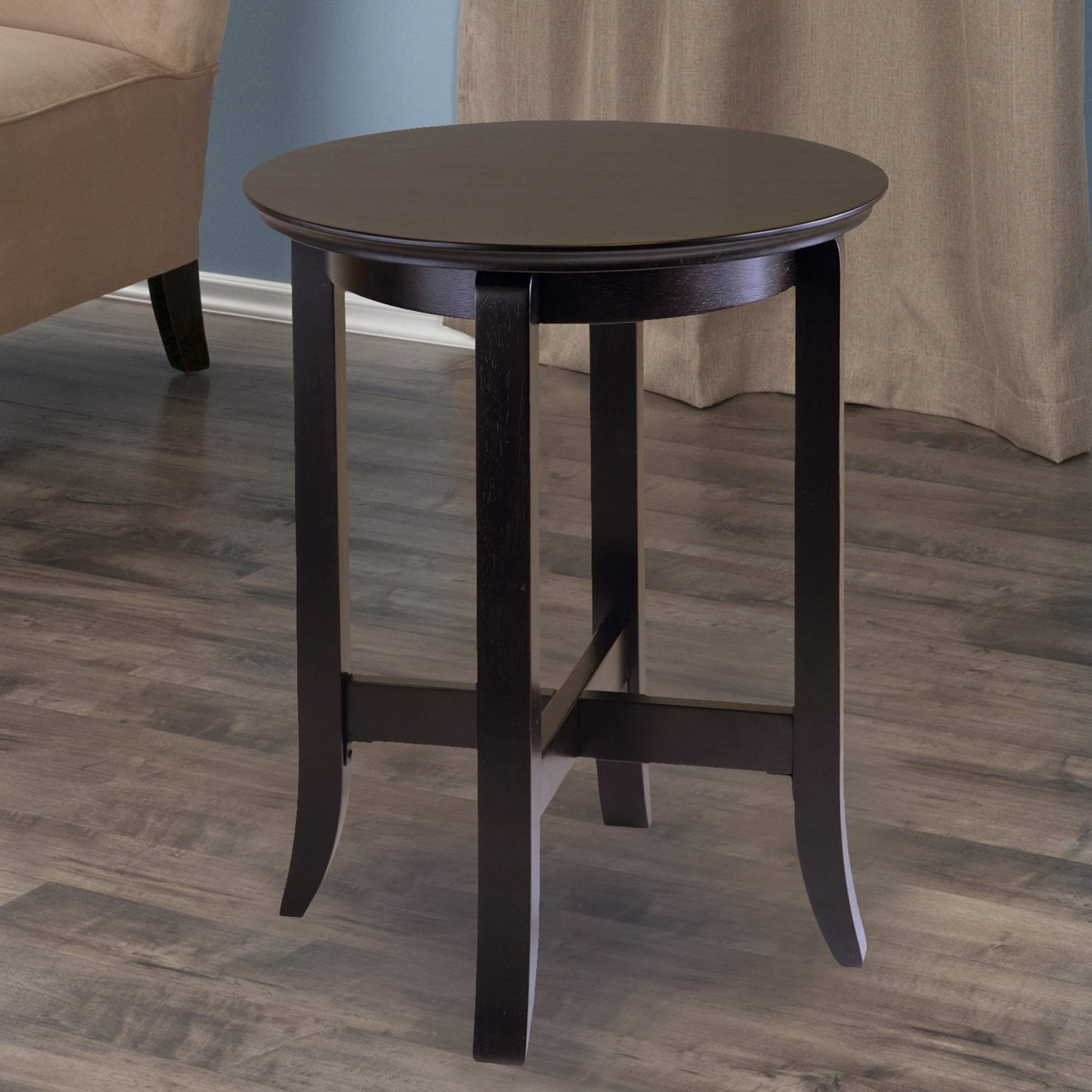 TABLE | Ergode  Wood Toby Round Accent Table | 18 Diameter | Espresso Finish | Solid Wood Construction | X Cross Stretcher | Easy Assembly | 18.03 W x 18.03 D x 21.97 H | 10.8 lbs. | casafoyer.myshopify.com